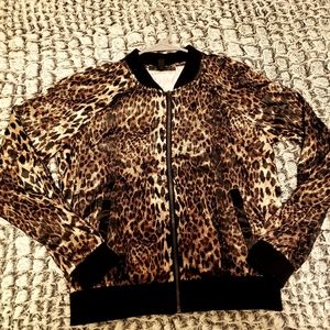 Satin leopard print bomber jacket